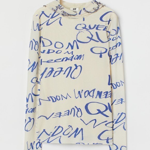 H&M Studio Collection Mesh Hoodie Embellished Jewel Light Graffiti Top Shirt XS - Picture 2 of 6